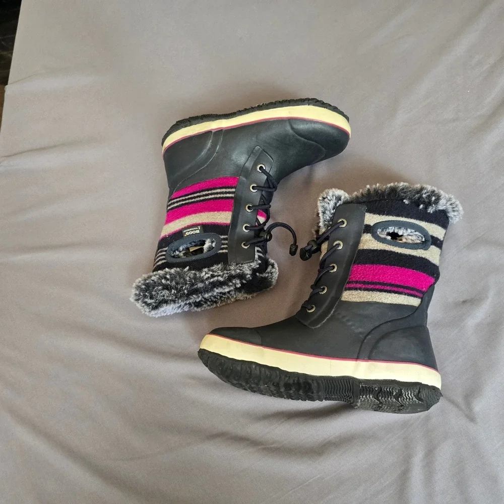 Bogs Kids Arcata Stripe Waterproof Winter Boots 4 Stripe Faux Fur -40F Rated